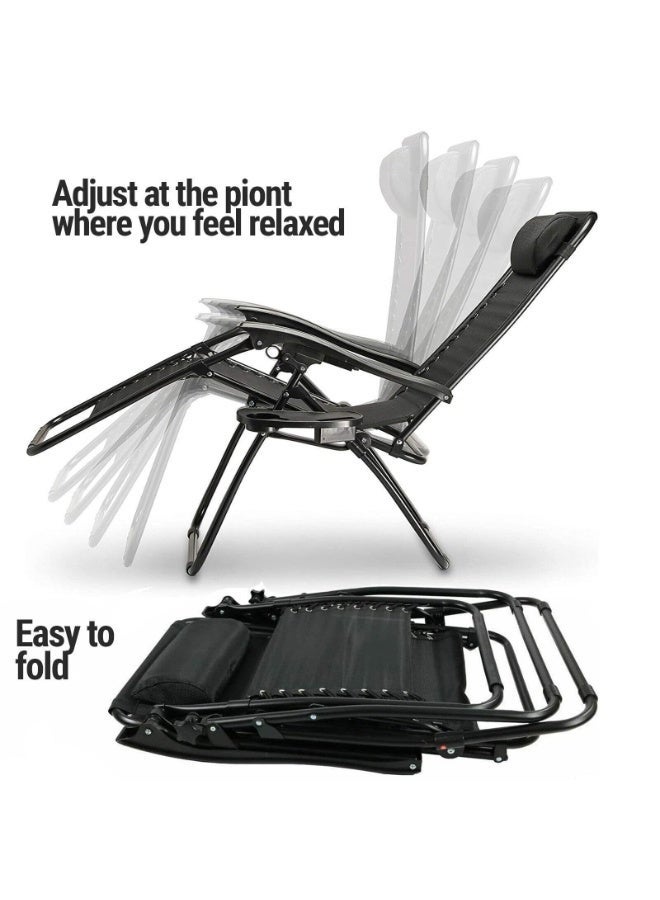 HUMJO Foldable Recline Chair Patio Folding Lounge Chair Zero Gravity Chair with Headrest, Dual Use Folding Bed Chair,Outdoor Garden Chair for Office Lunch Break Nap/Sunbathing/Beach/Terrace/Pool - Image 2